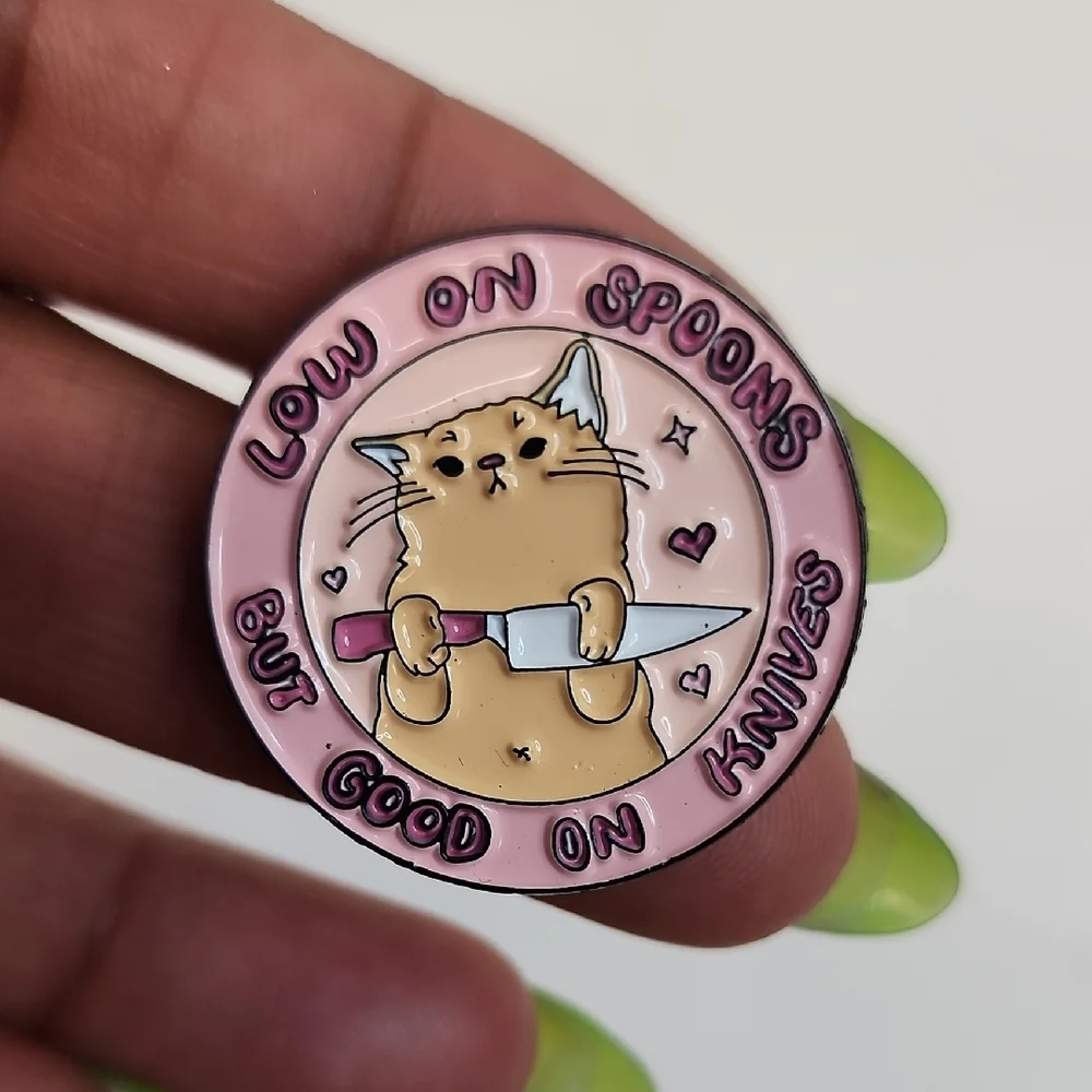 Low On Spoons Cat Enamel Pin Set Coffee Cats Cute Calico Retro Pins